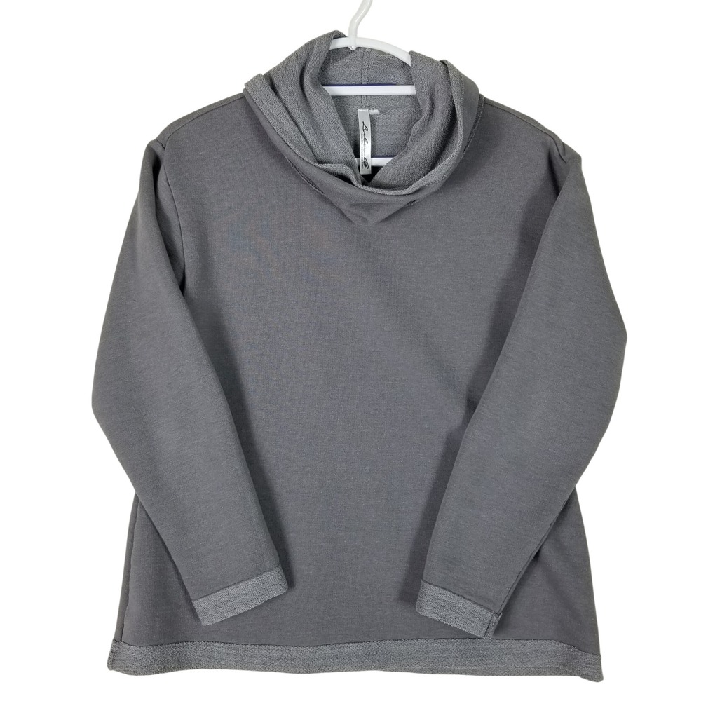 Lulu-B Sweatshirt Women Small Grey Cowl Neck Raw Edge Pullover Loungewear